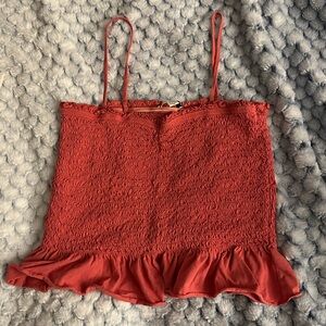 American Eagle Outfitters Red Smocked Ruffle Hem Cami